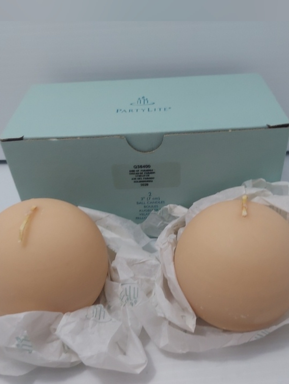 PartyLite 3” Ball Candles Set Of 2~ Birds of paradise Q36400~ NEW Old Stock